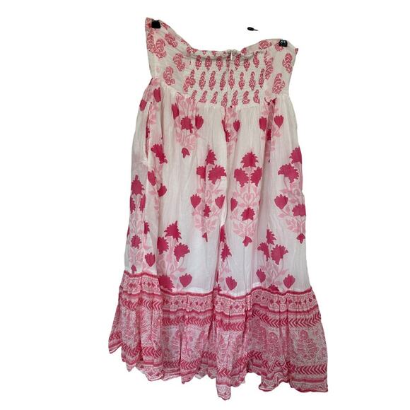 Oliphant Jaipur Medium Pink Floral Halter Smocked Midi Dress Cotton Boho Vacay - Picture 6 of 13